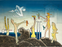 Roberto Matta, L'arc obscur des heures 12 a.m., aguafuerte y aguatinta, 50 x 70 cm.